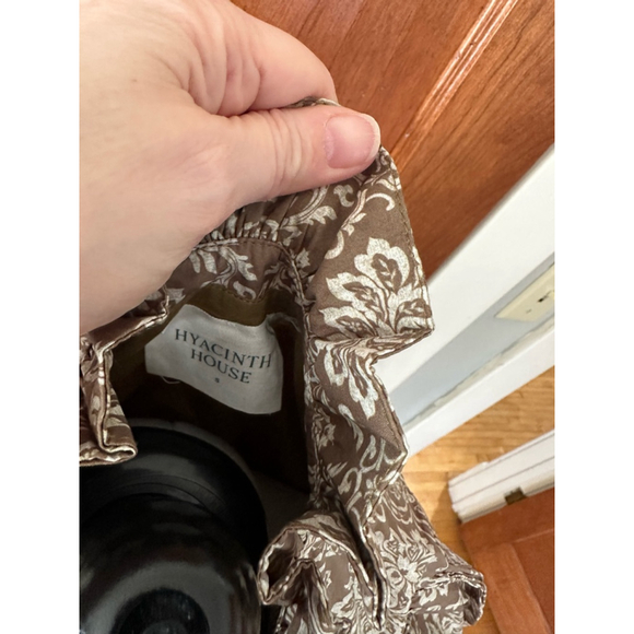 Hyacinth House Ruffle Neck Dress S NWT | Brown Ivory Floral Prairie Style | Cott - Picture 5 of 5